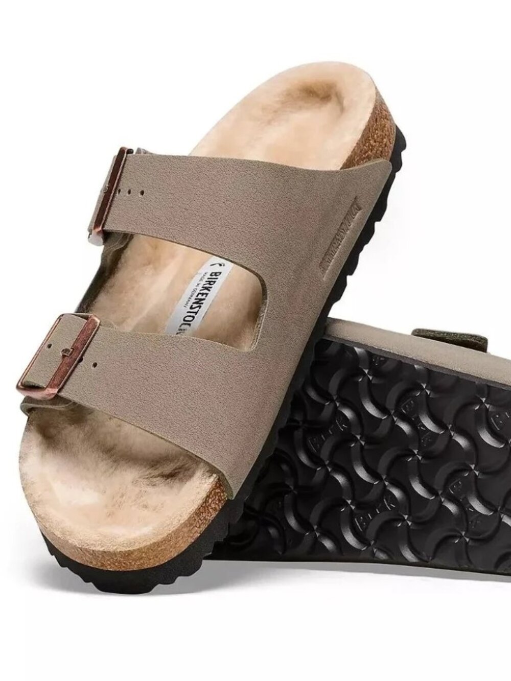 Birkenstock Arizona Stone Shearling Birkibuc Fur Sandals Size 7US NWT